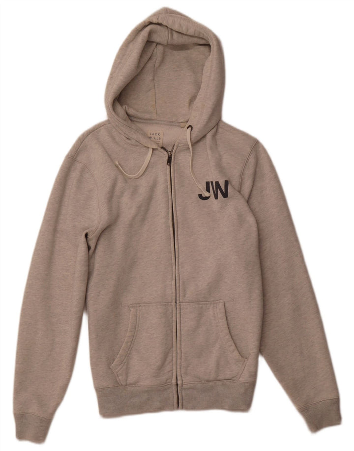 JACK WILLS Męski sweter z kapturem i zamkiem, mały, szary, bawełniany