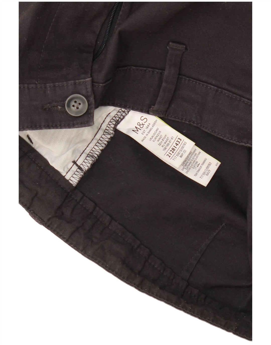 Marks & Spencer Mens Chino Shorts W32 Medium Navy Blue Cotton