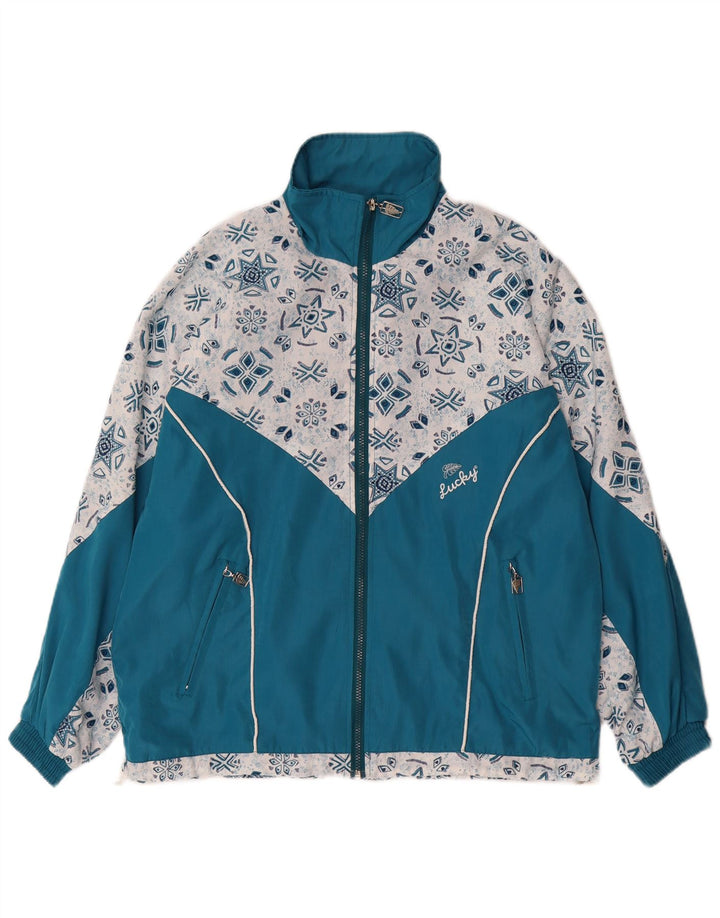 VINTAGE Mens Bomber Jacket UK 38 Medium Blue Geometric Cotton