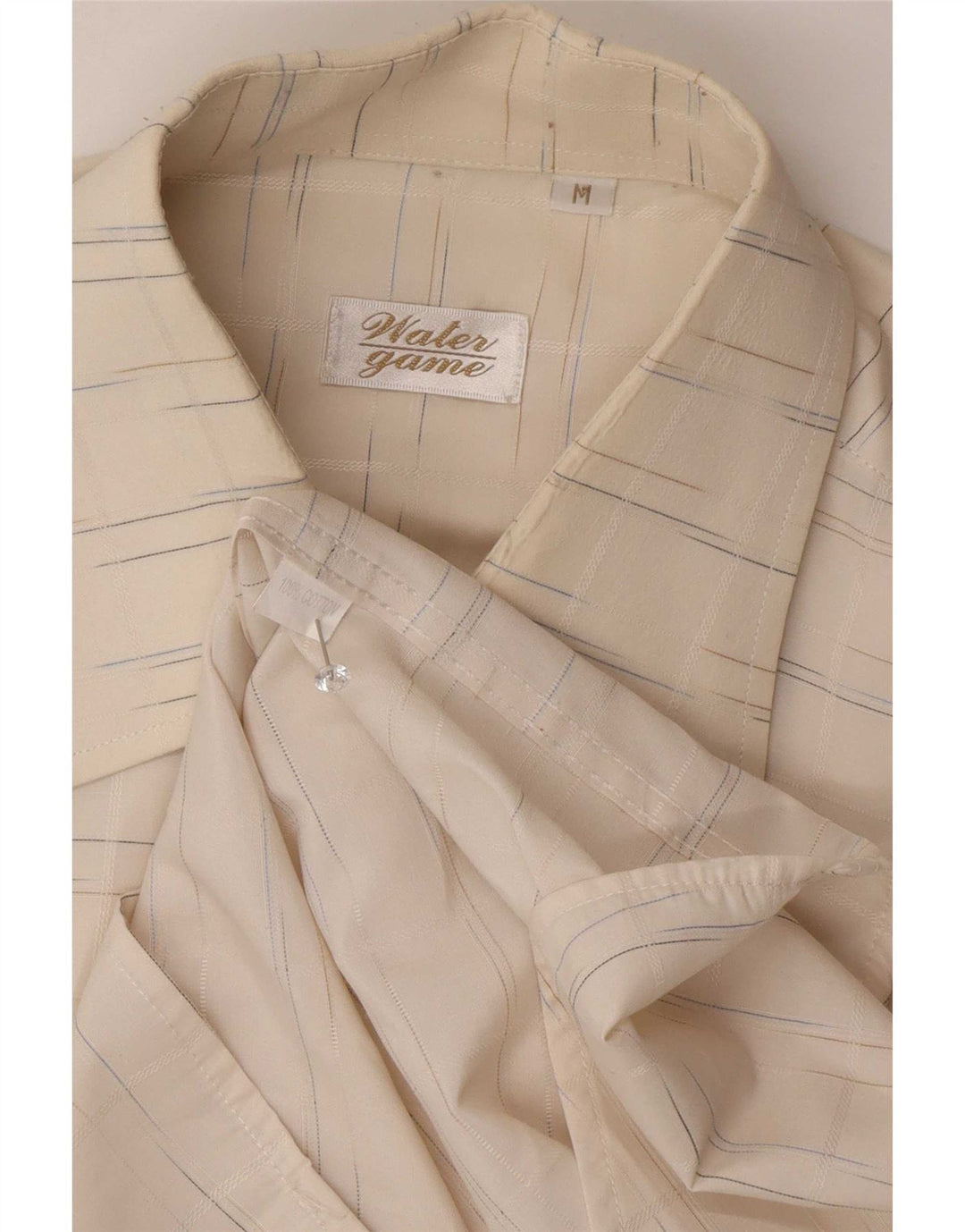 Koszula męska w stylu vintage, średnia, biała, bawełniana w prążki