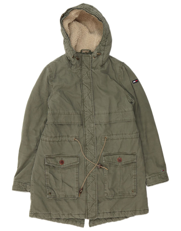 Damska kurtka Sherpa Parka z kapturem Tommy Hilfiger UK 14, średnia zielona bawełna