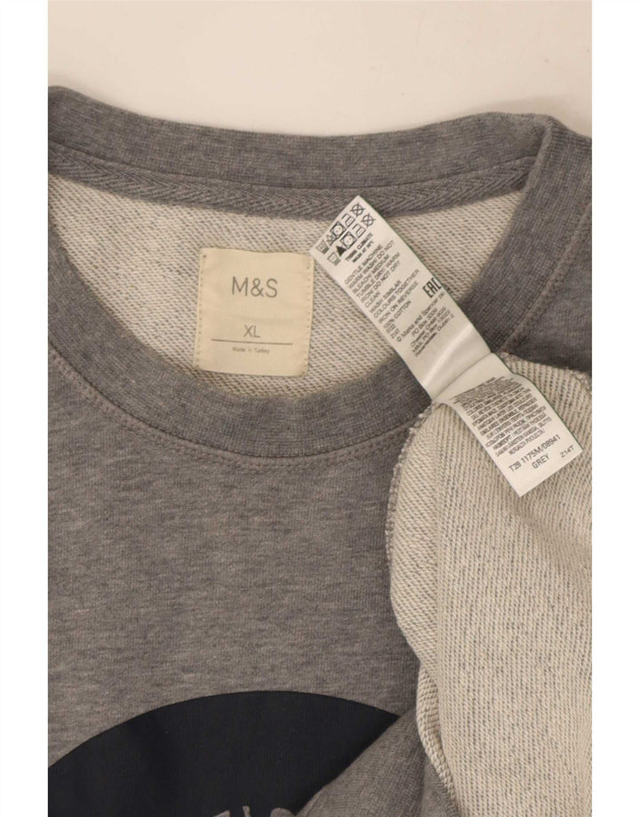 Marks & Spencer Męski sweter z grafiką XL, szary, bawełniany