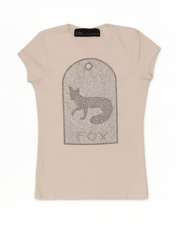 Damska koszulka z grafiką Zara Top UK 8 Small White Cotton