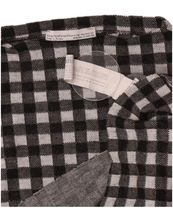 Damski top oversize Zara z długim rękawem, UK 10, mały, czarny, poliester w kratkę
