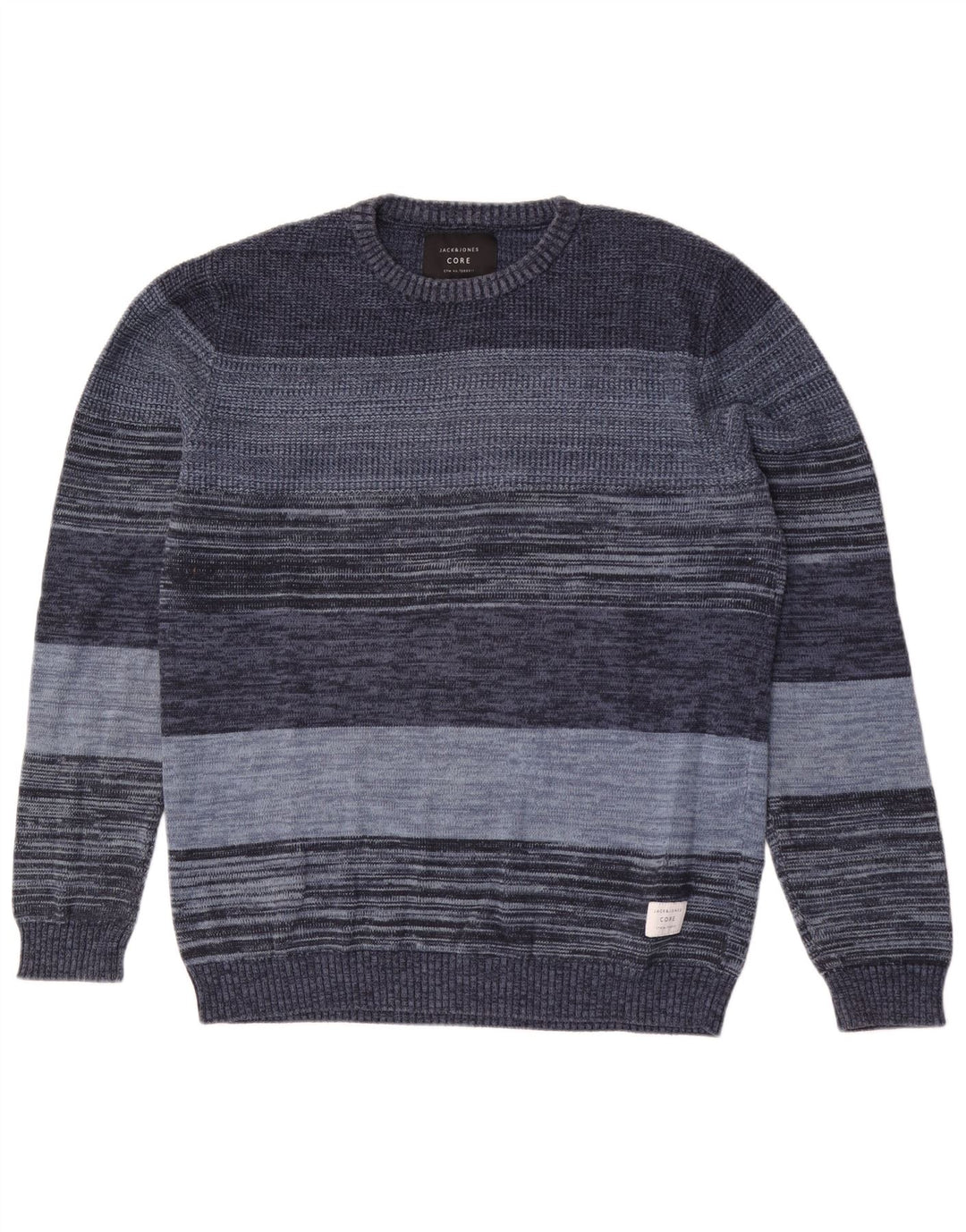 Męski sweter Jack & Jones z okrągłym dekoltem, bawełniany, w kolorze średniego niebieskiego w prążki