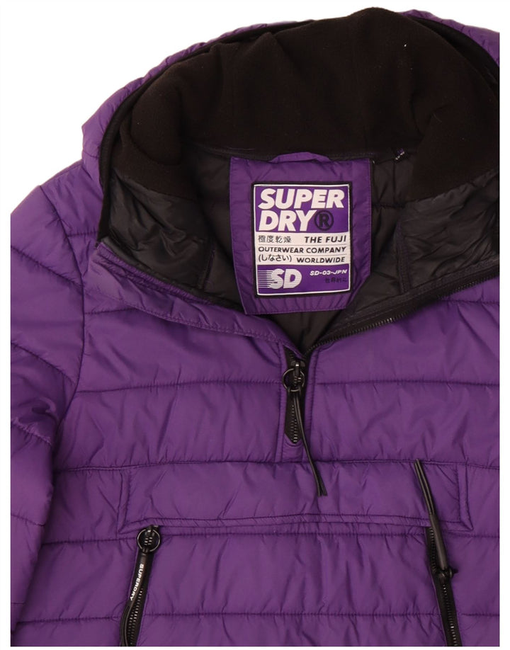 Damska kurtka pulowerowa z kapturem Superdry, wyściełana, UK 12, średni fiolet, poliester