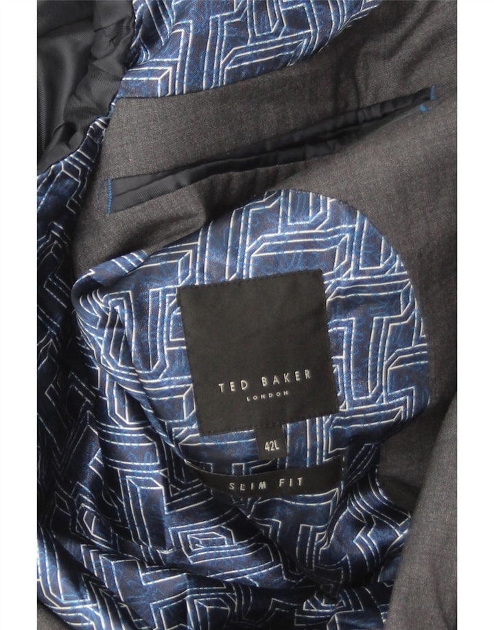 Ted Baker Męska marynarka slim fit zapinana na 2 guziki, UK 42 XL, szara wełna