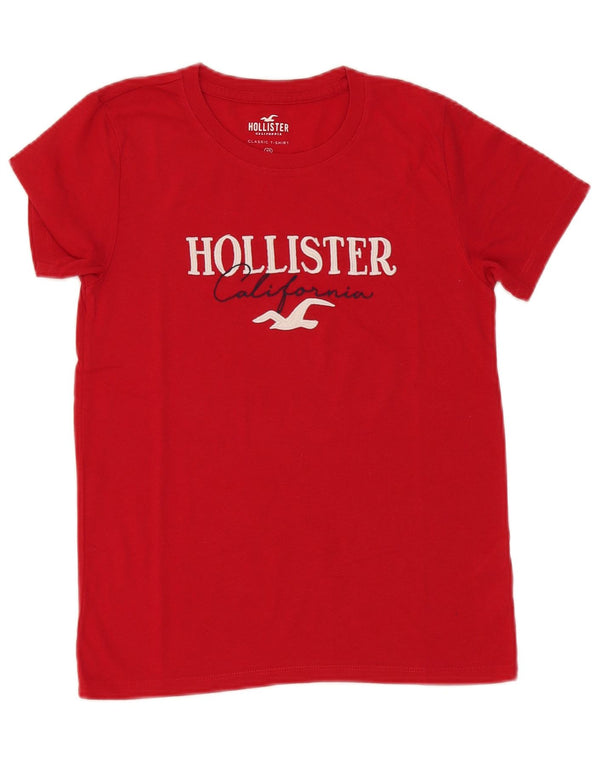 Damska koszulka z grafiką Hollister Top UK 6 XS, czerwona, bawełniana
