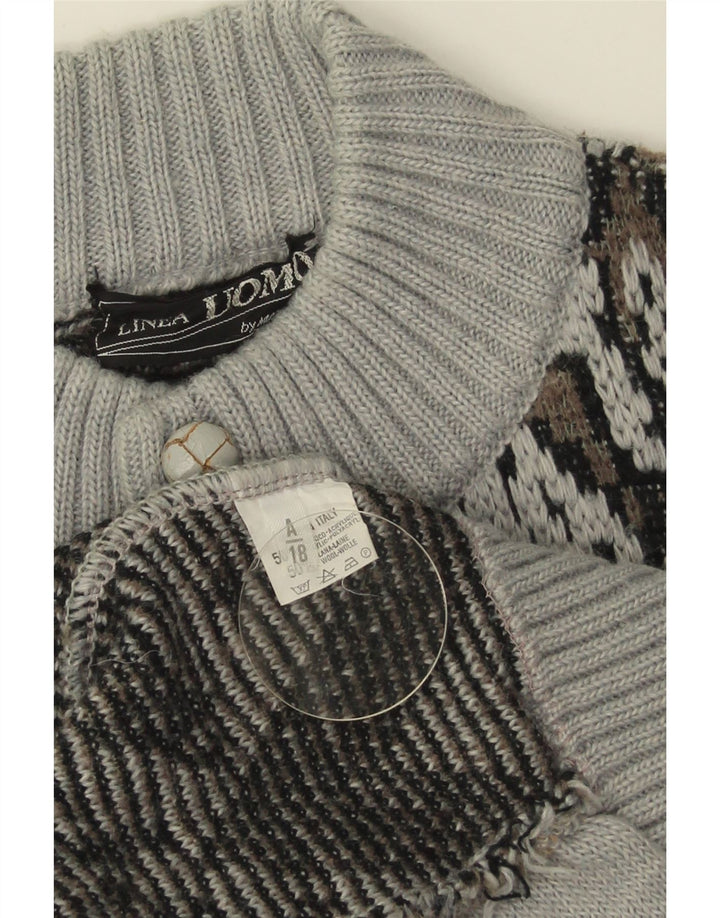 LINEA Męski sweter rozpinany, duży, szary, geometryczny akryl