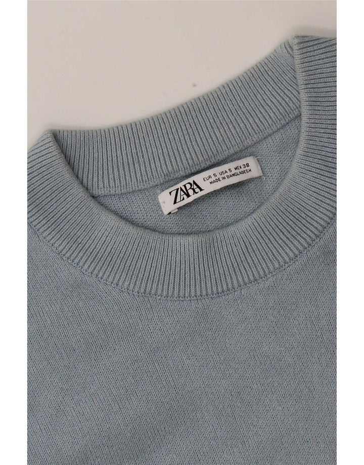 Męski sweter z okrągłym dekoltem Zara, mały, niebieski