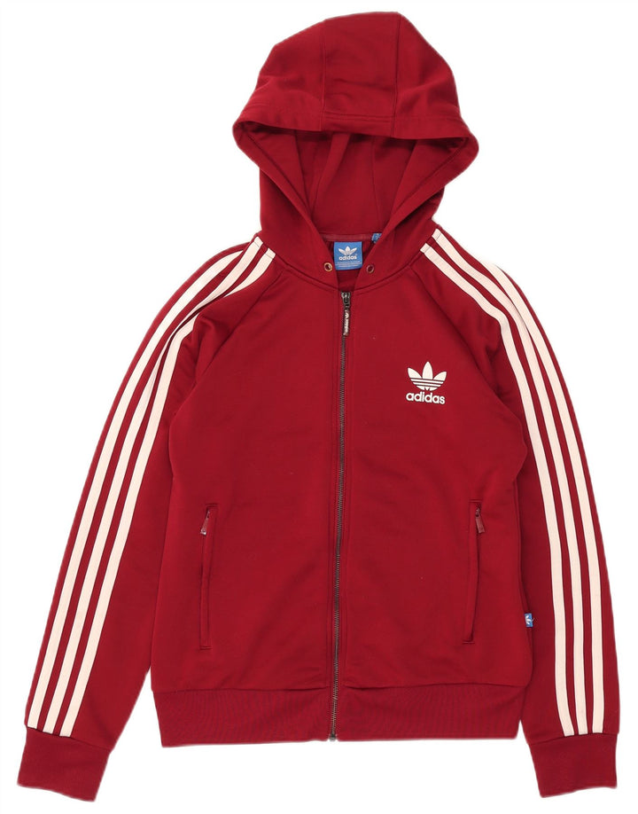 Damski sweter z kapturem i zamkiem błyskawicznym Adidas UK 12, średni bordowy poliester