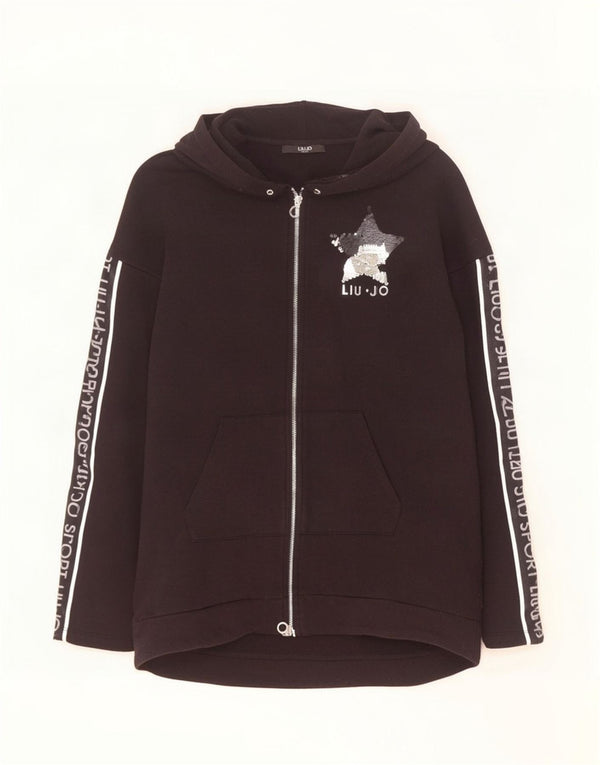 Damski sweter Liu Jo z grafiką, oversize, zapinany na zamek, UK 6 XS, czarny poliamid