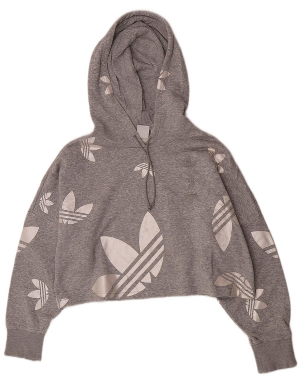 Damska bluza z kapturem Adidas Crop Graphic Oversized UK 12 Średnia szara bawełna
