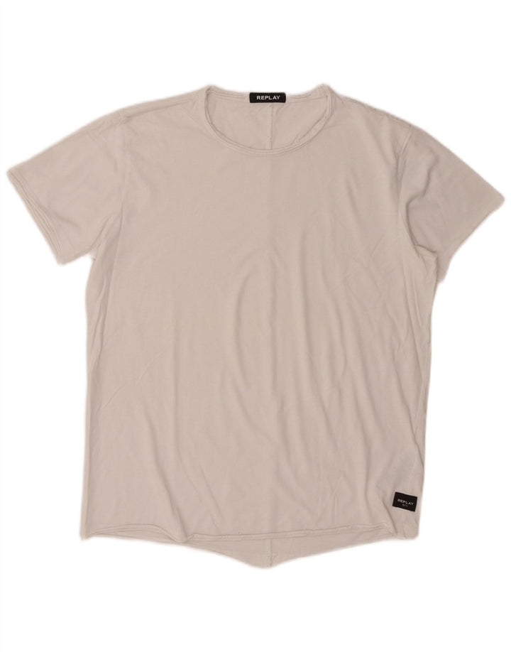 Replay Męski T-shirt Top Średniej Białej Bawełny