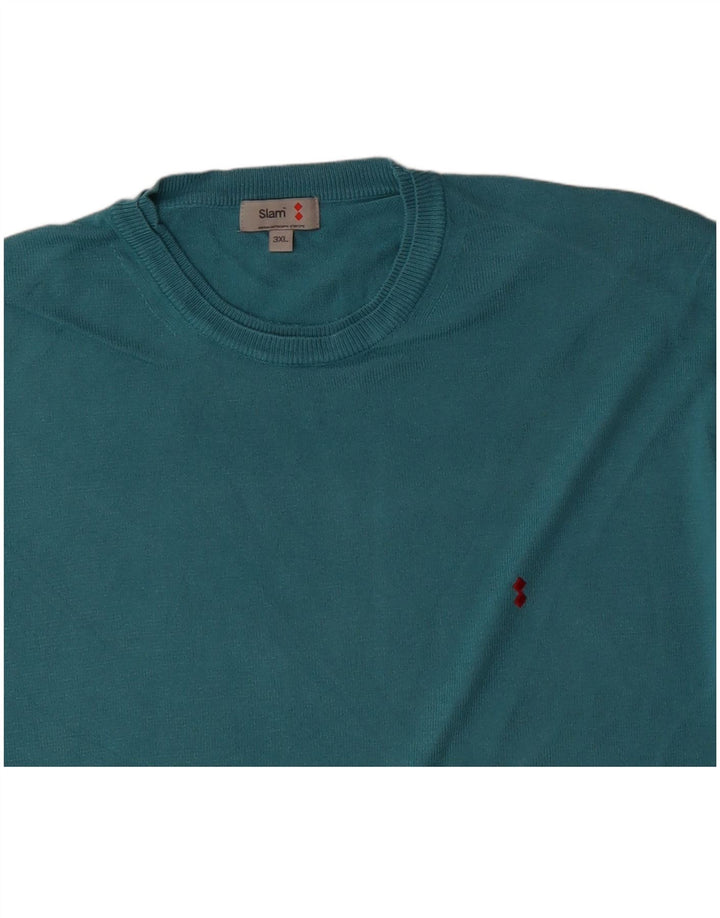 SLAM Mens Crew Neck Jumper Sweater 3XL Turquoise Cotton