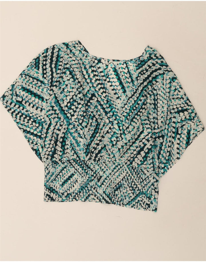 Damska bluzka w kształcie skrzydła nietoperza w stylu vintage, UK 14, średni niebieski geometryczny