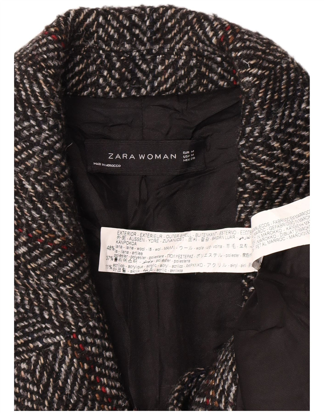 Płaszcz damski Zara UK 14 Średni szary, wełniany w kratkę