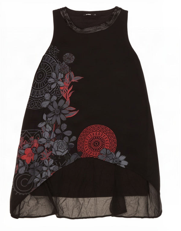 Desigual Womens Graphic Sleeveless Asymmetrical Dress EU 44 XL Black Floral