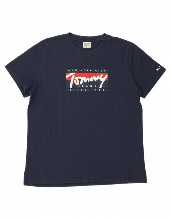 Damska koszulka z grafiką Tommy Hilfiger Top UK 18 XL, granatowa, bawełniana