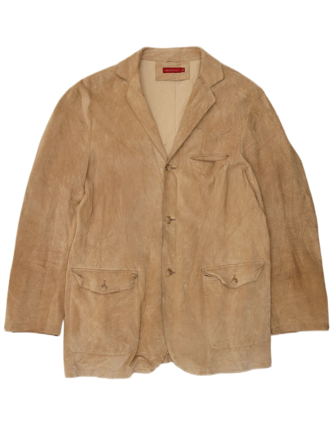 Męska marynarka zapinana na 3 guziki w stylu vintage, zapinana na 3 guziki, UK 44 2XL, beżowa skóra