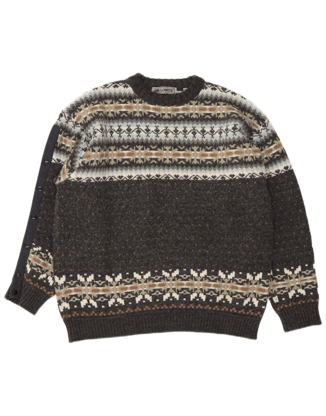 Lerros Męski sweter z okrągłym dekoltem, duży, szary Fair Isle