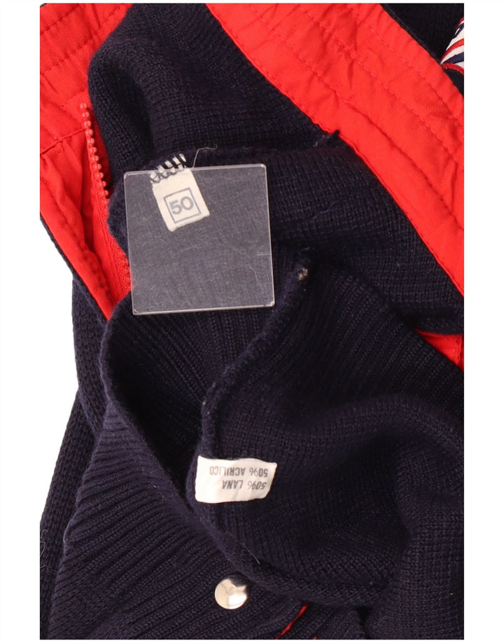 Sweter męski rozpinany w stylu vintage IT 50 Średni granatowy, wełniany blok kolorów
