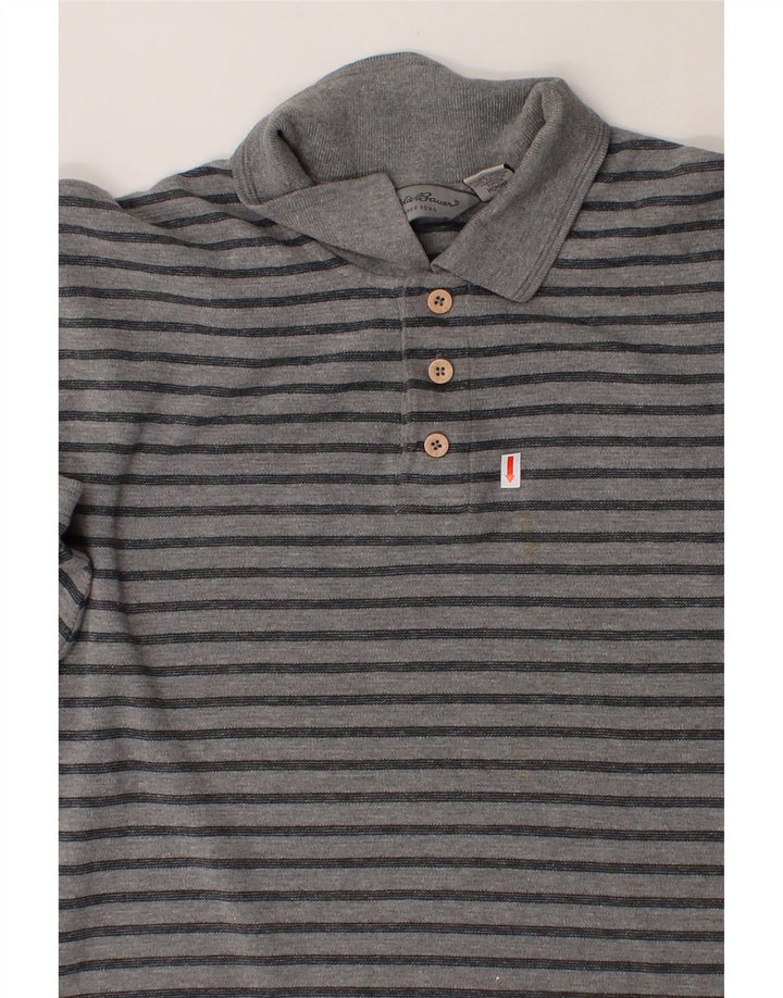 EDDIE BAUER Mens Polo Shirt XL Grey Striped Cotton Vintage Eddie Bauer and Second-Hand Eddie Bauer from Messina Hembry 