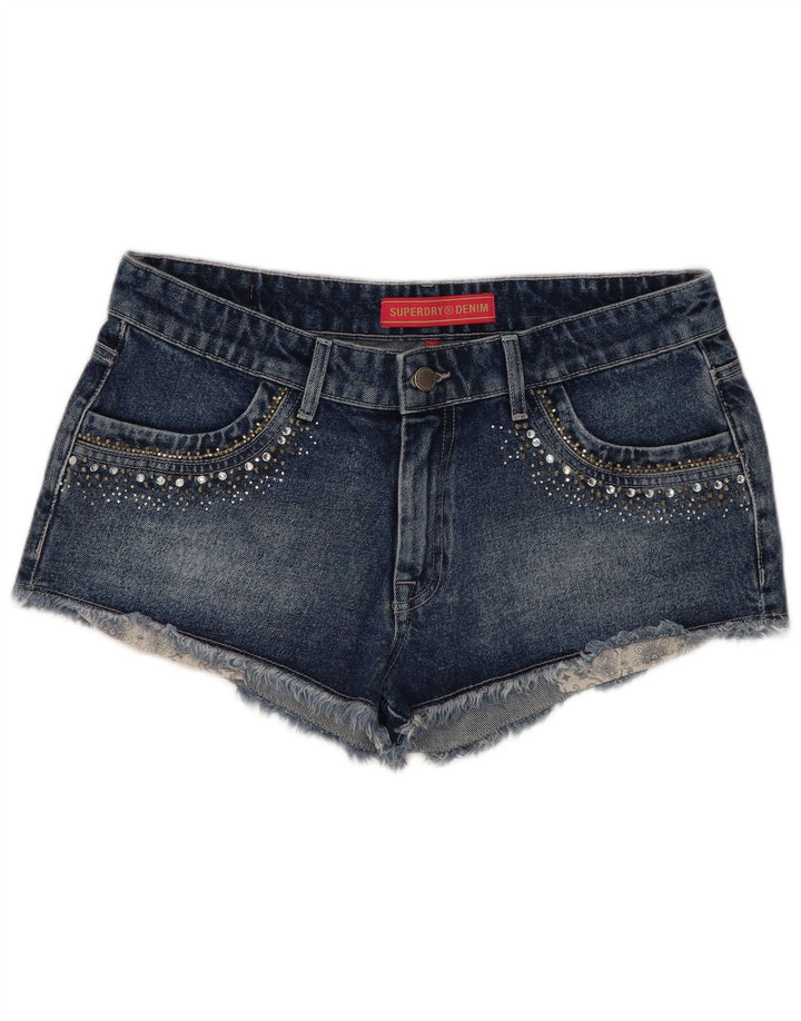 Damskie spodenki jeansowe Superdry z niskim stanem W30, średnioniebieskie, bawełniane