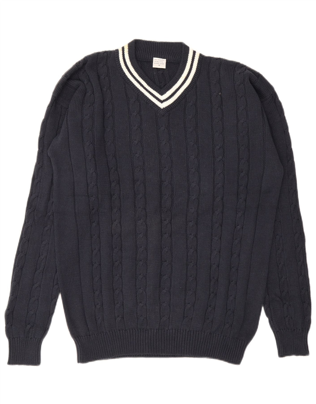Vintage męski sweter z dekoltem w kształcie litery V, średni granatowy, bawełniany