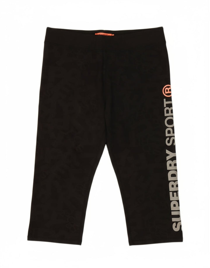 SUPERDRY Womens Graphic Bermuda Sport Shorts UK 14 Medium  Black Polyester