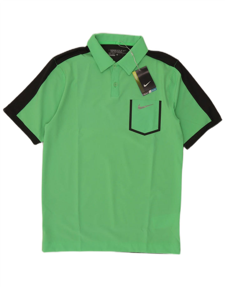 Męska koszulka polo Nike Dri Fit, mała, zielona, z blokami kolorów, poliester