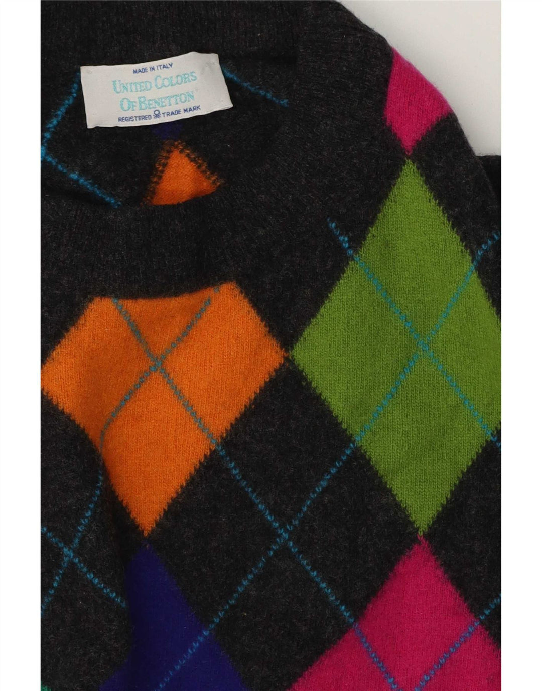 Męski sweter z wycięciem pod szyją Benetton IT 50 Średni szary Argyle/Diament