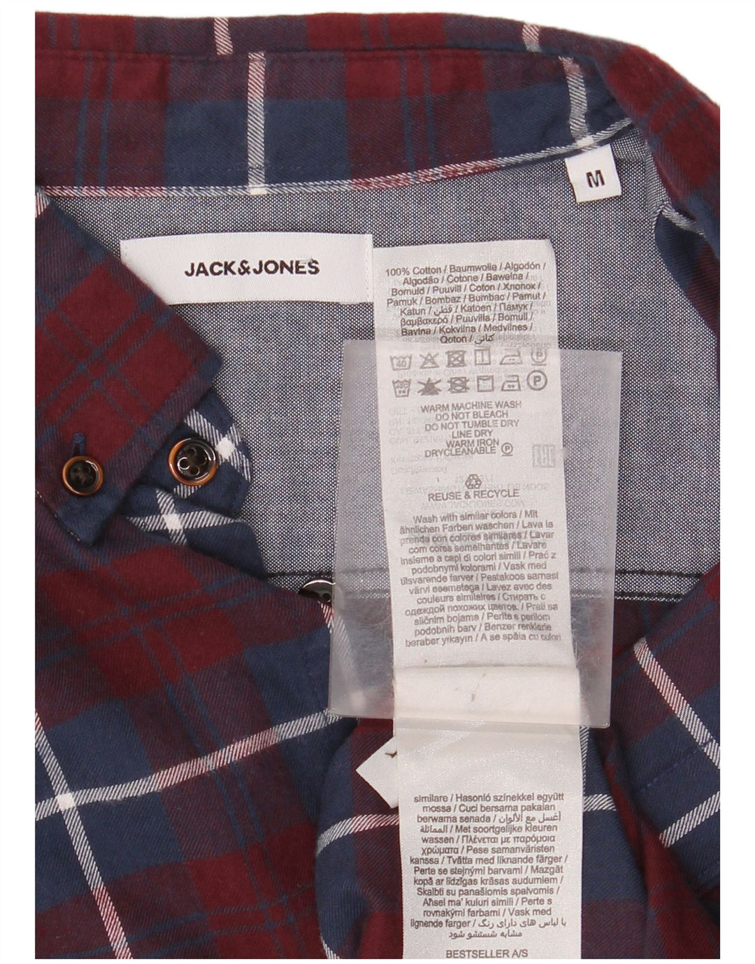 Męska koszula flanelowa JACK & JONES, bawełniana w średnią bordową kratkę