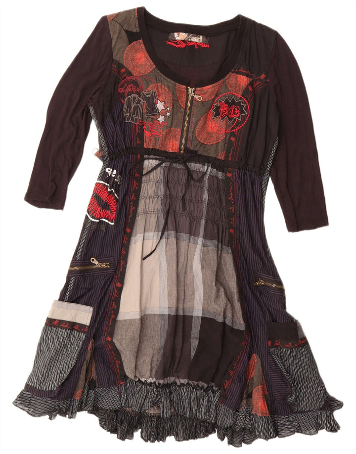 Damska graficzna sukienka o linii A Desigual EU 40 Średni brązowy patchwork