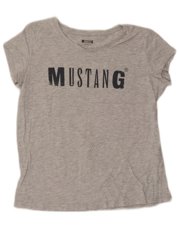 MUSTANG Damski T-shirt z grafiką Top UK 14 Średnioszary, bawełniany nakrapiany