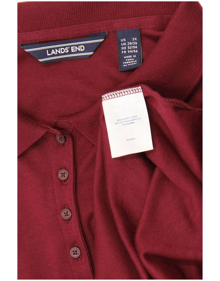 Damska koszulka polo z długim rękawem LANDS END UK 24/26 2XL Burgundowa bawełna