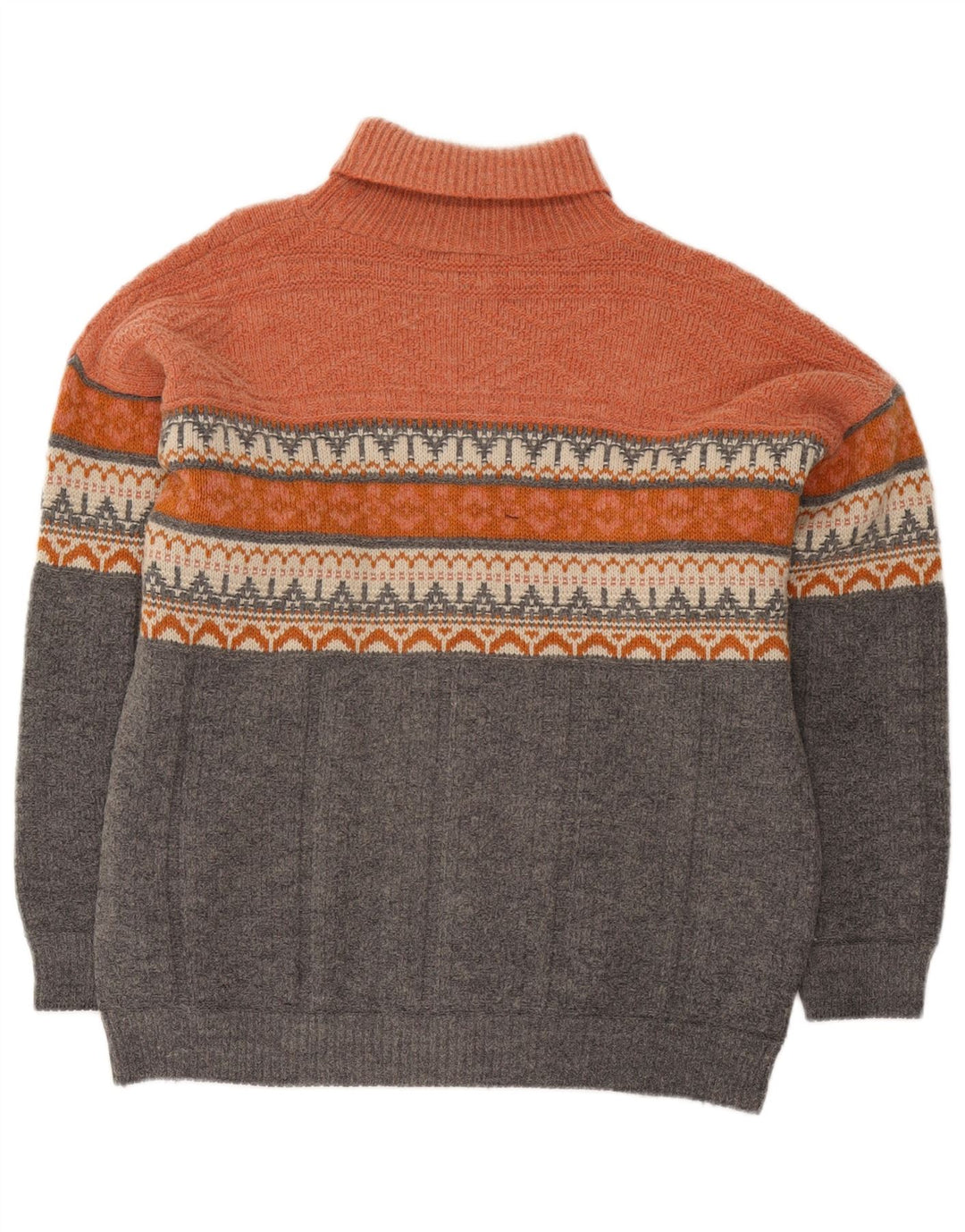 Vintage męski sweter z wywijanym dekoltem, duży pomarańczowy Fair Isle