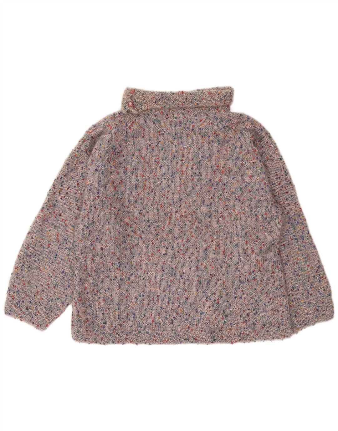 Sweter damski w stylu vintage z wywijanym dekoltem UK 16, duży, wielobarwny nakrapiany