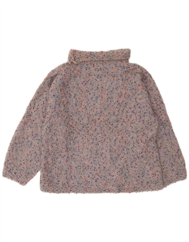 Sweter damski w stylu vintage z wywijanym dekoltem UK 16, duży, wielobarwny nakrapiany