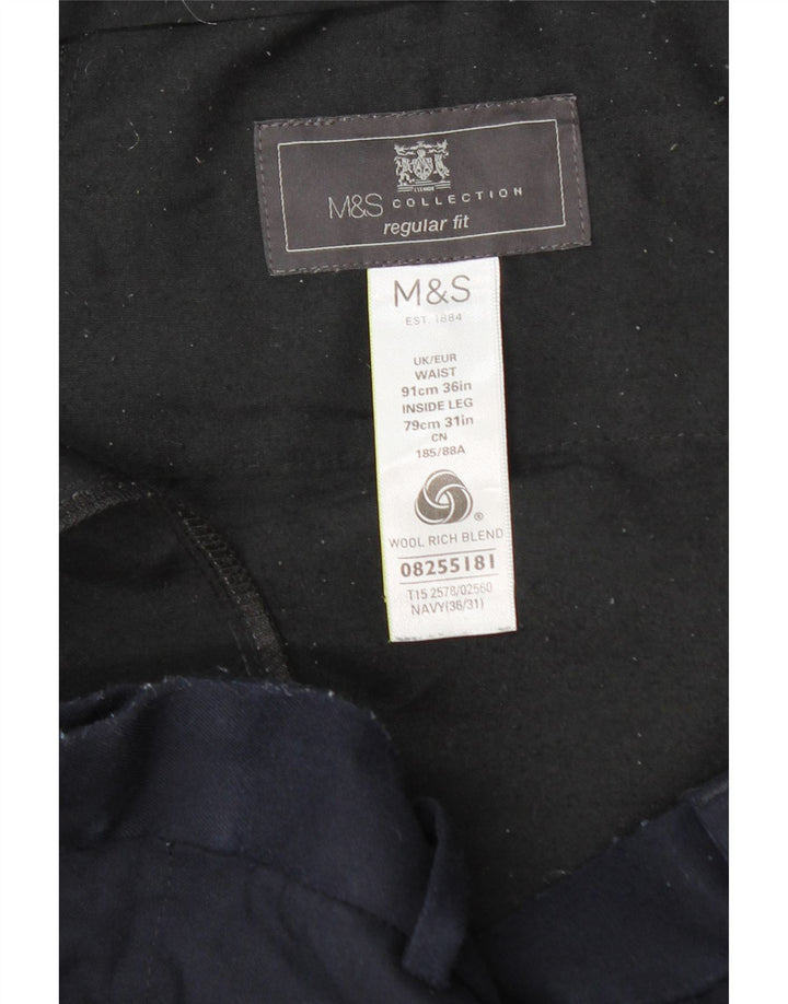 Męskie spodnie Chino o regularnym kroju Marks & Spencer W36 L31 Granatowa wełna