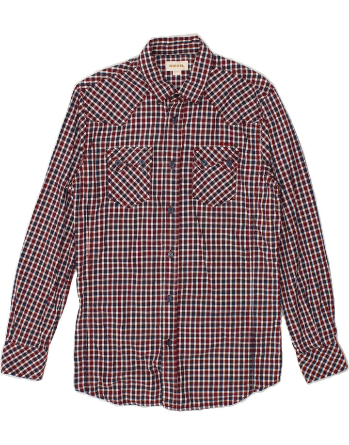DIESEL Mens Shirt Small Burgundy Check Cotton Vintage Diesel and Second-Hand Diesel from Messina Hembry 