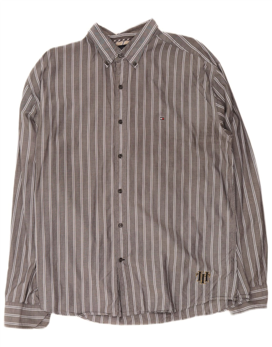 Koszula męska Tommy Hilfiger XL, szara, bawełniana w prążki