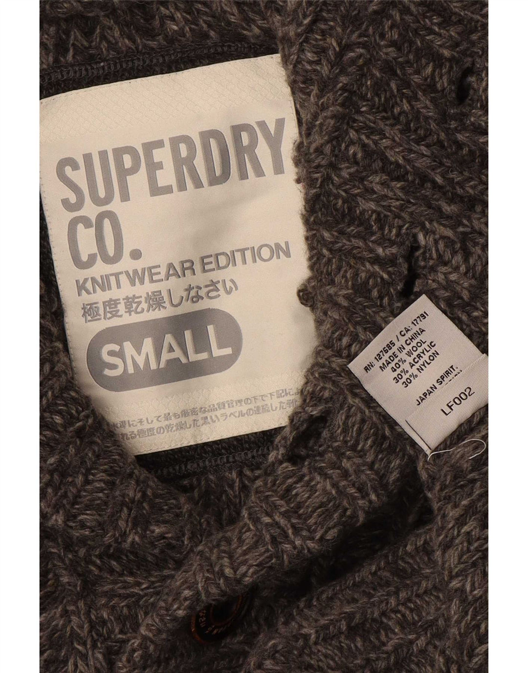 Męski sweter zapinany na guziki Superdry, mały, szary, wełniany