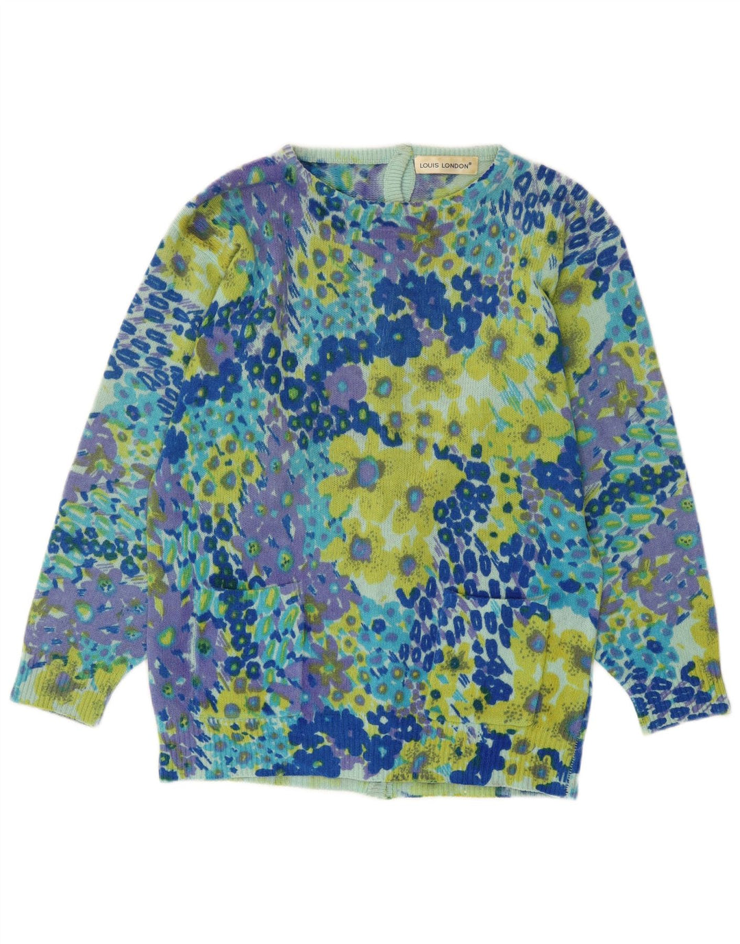 LOUIS LONDON Damski sweter rozpinany EU 38 Średni niebieski z nadrukiem zwierzęcym