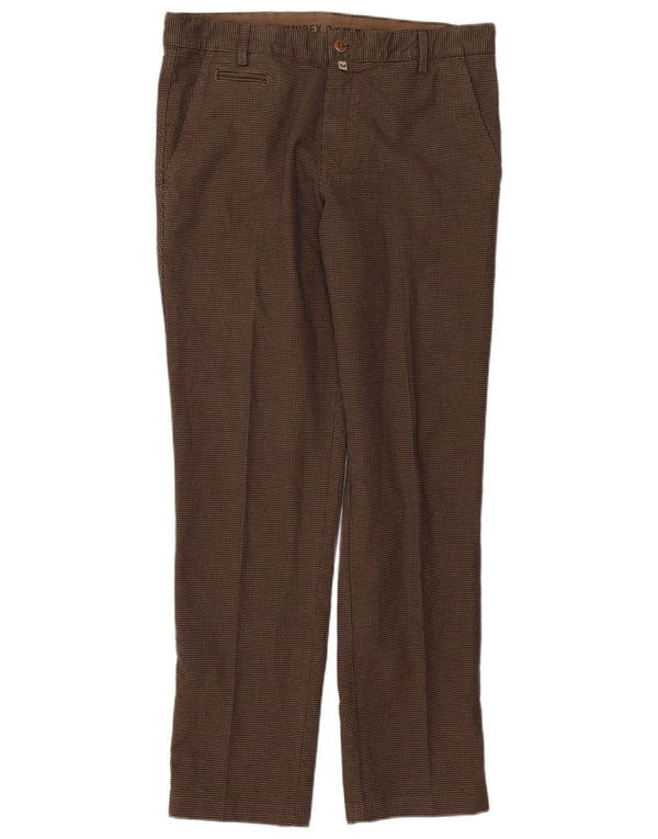 AVIREX Mens Straight Chino Trousers W33 L32 Brown Houndstooth Cotton