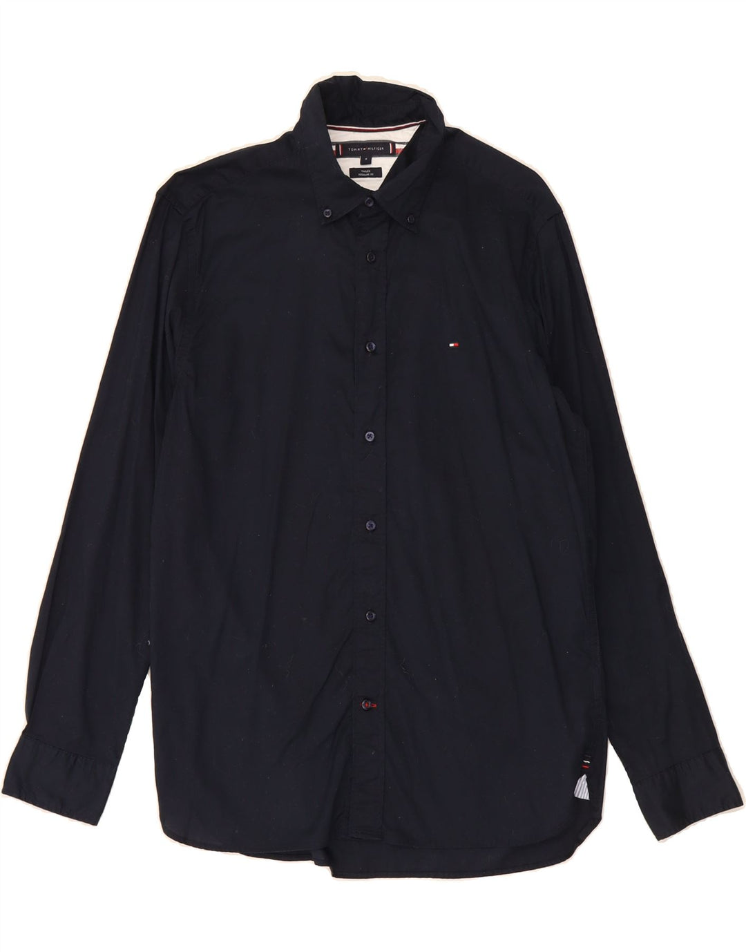 TOMMY HILFIGER Mens Flex Regular Fit Shirt Medium Navy Blue Cotton Vintage Tommy Hilfiger and Second-Hand Tommy Hilfiger from Messina Hembry 