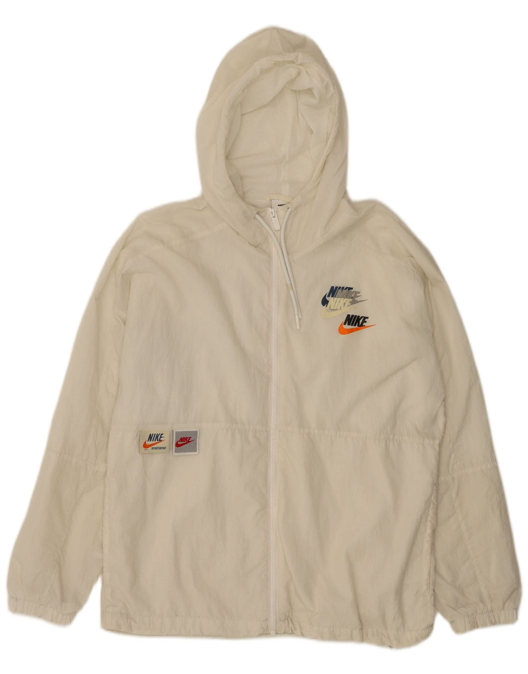 Męska bluza dresowa z kapturem i grafiką NIKE, mała, z białego nylonu