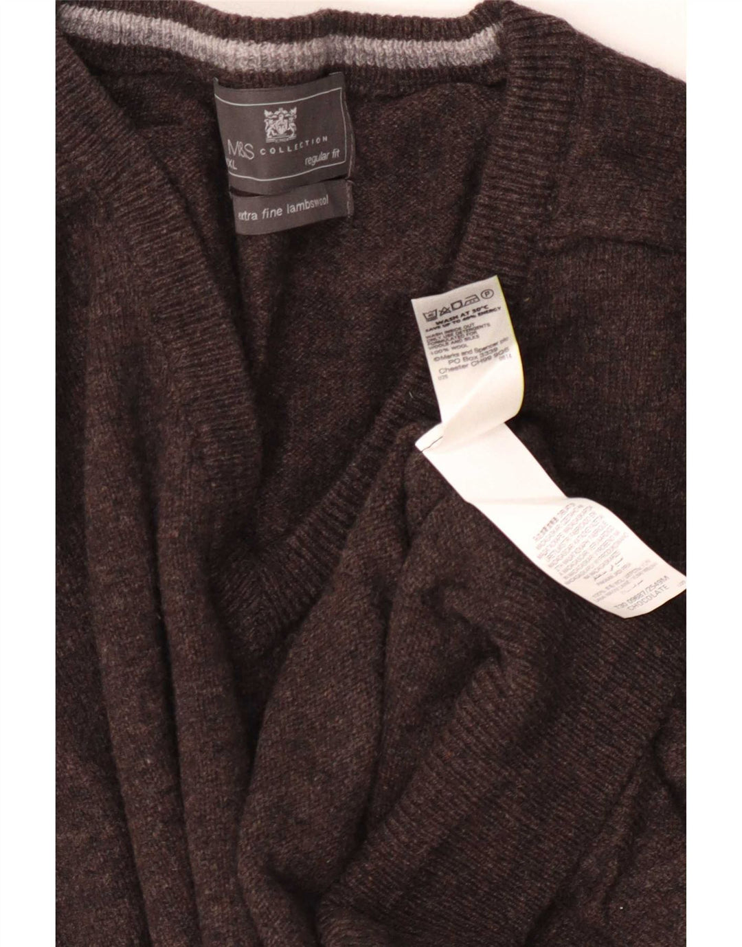 Marks & Spencer Męski sweter o regularnym kroju z dekoltem w kształcie litery V, 3XL, brązowa wełna