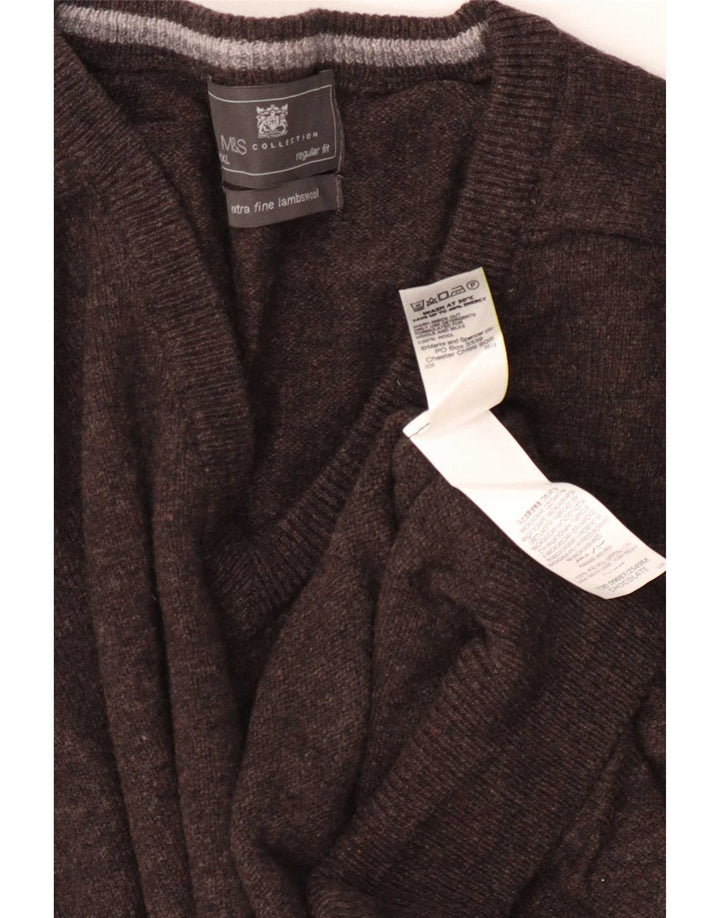 Marks & Spencer Męski sweter o regularnym kroju z dekoltem w kształcie litery V, 3XL, brązowa wełna