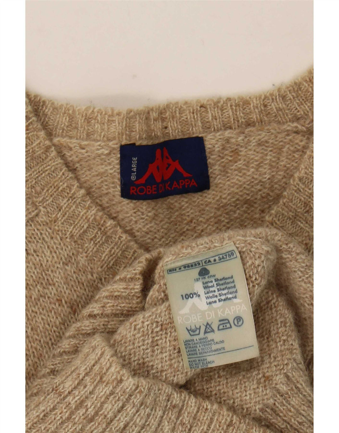Męski sweter Kappa z dekoltem w szpic, duży, beżowy, wełniany